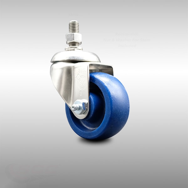3 Inch 316SS Solid Polyurethane Wheel Swivel 12mm Threaded Stem Caster SCC
